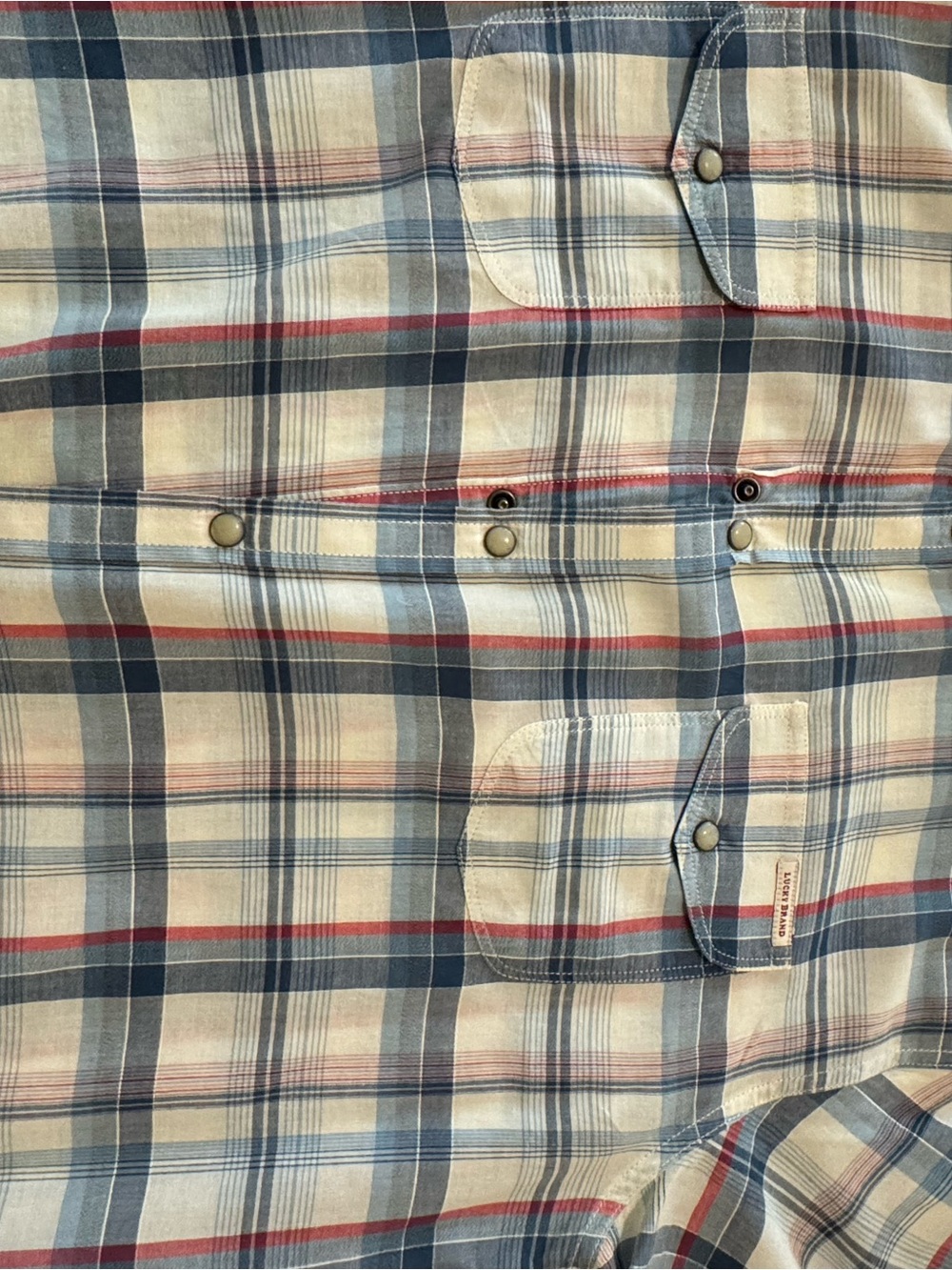 Lucky Brand Men’s Plaid Button-Down Shirt in Blue, Red, Cream
